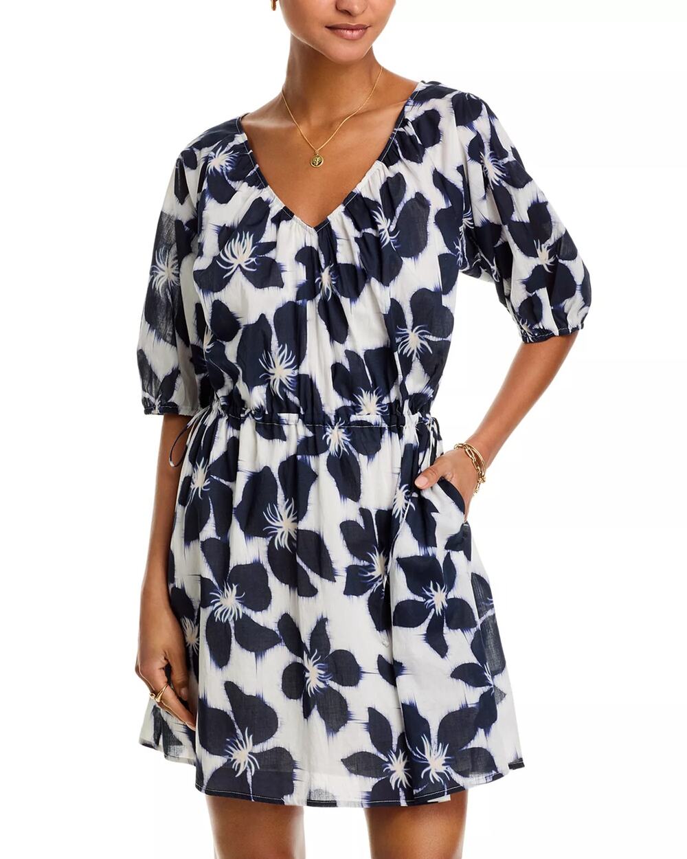 Velvet by Graham & Spencer Women Asul Blue Floral Cotton Hazel Mini Dress Size L